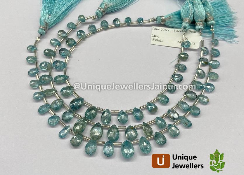 Blue Zircon Faceted Pear Beads
